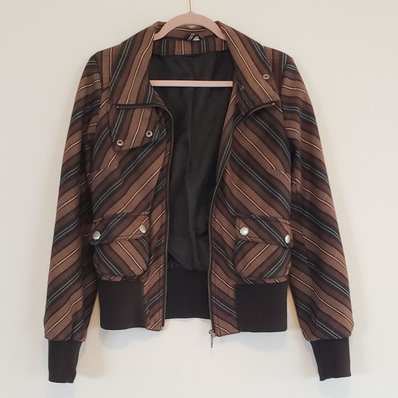 H&M Black Brown Teal Blue Unique Patterned Jacket - Picture 12 of 16